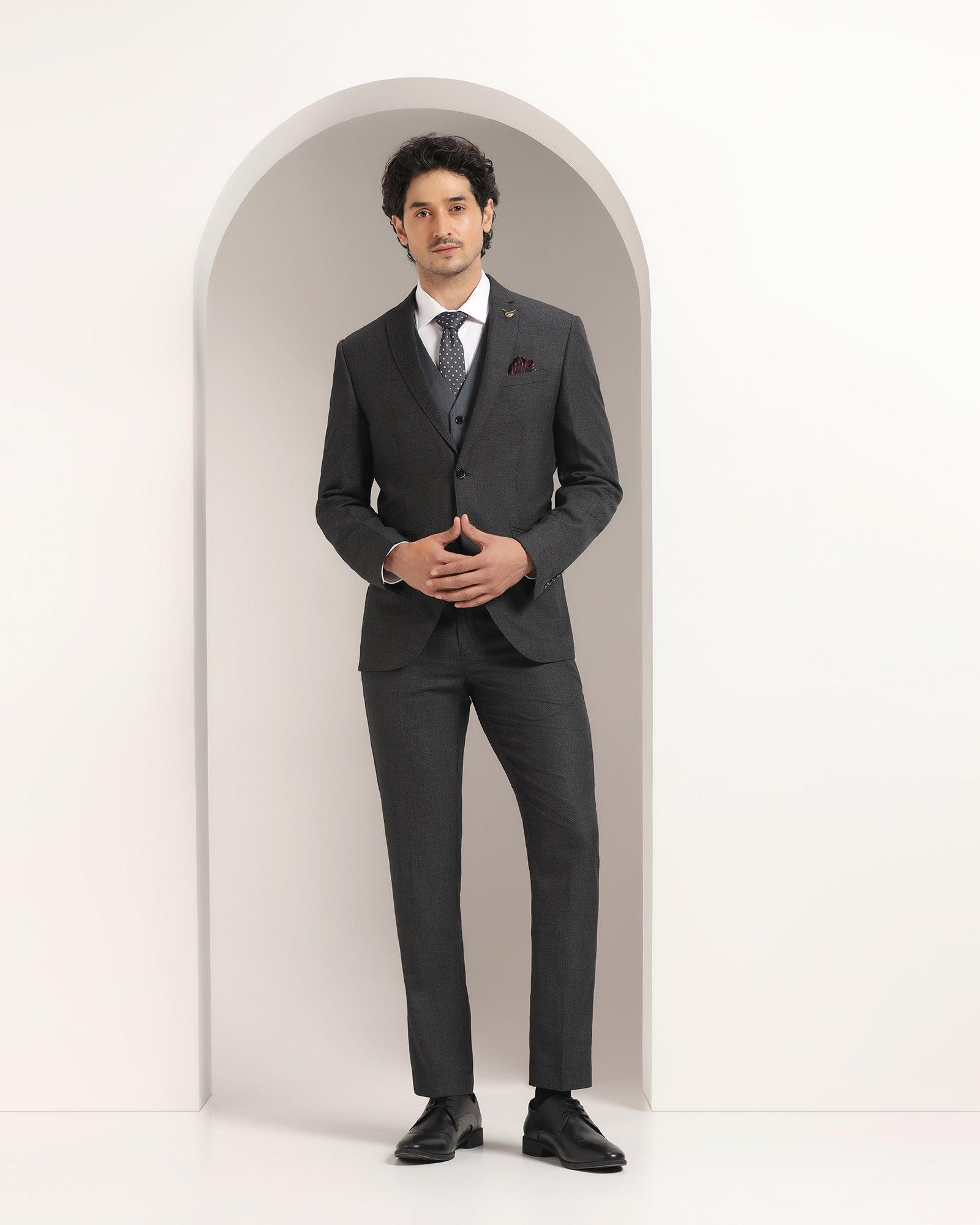 three piece charcoal textured formal suit - reddit