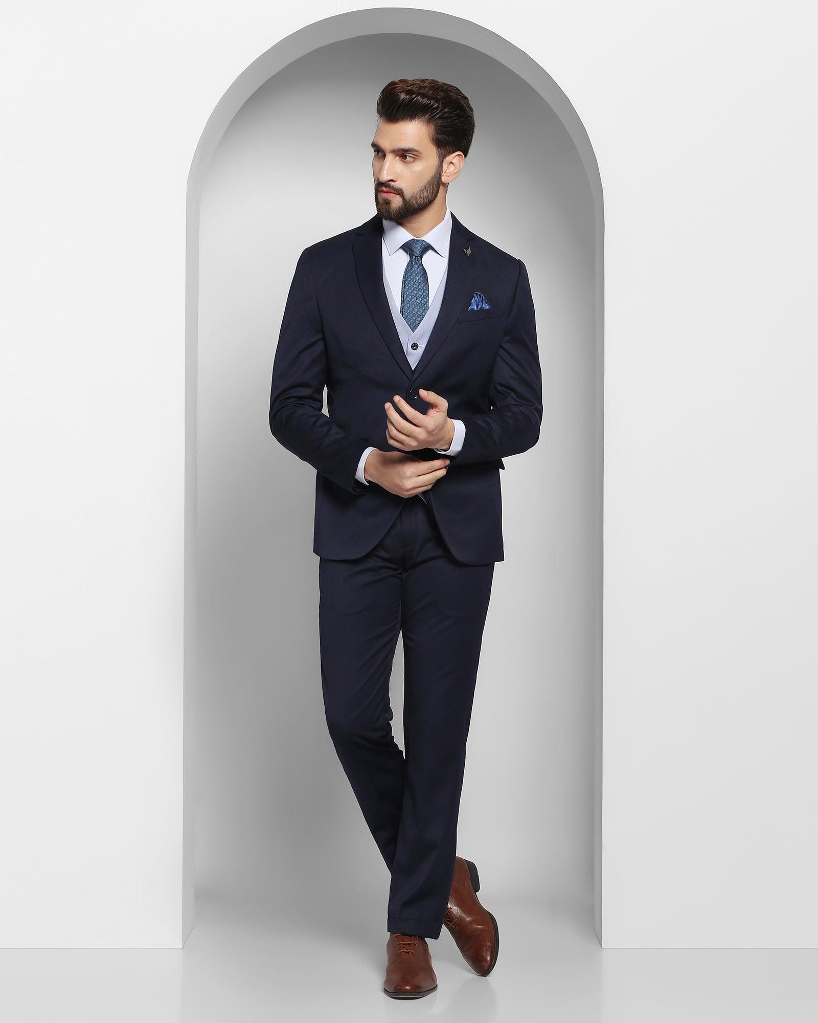 three piece navy solid formal suit - edwin