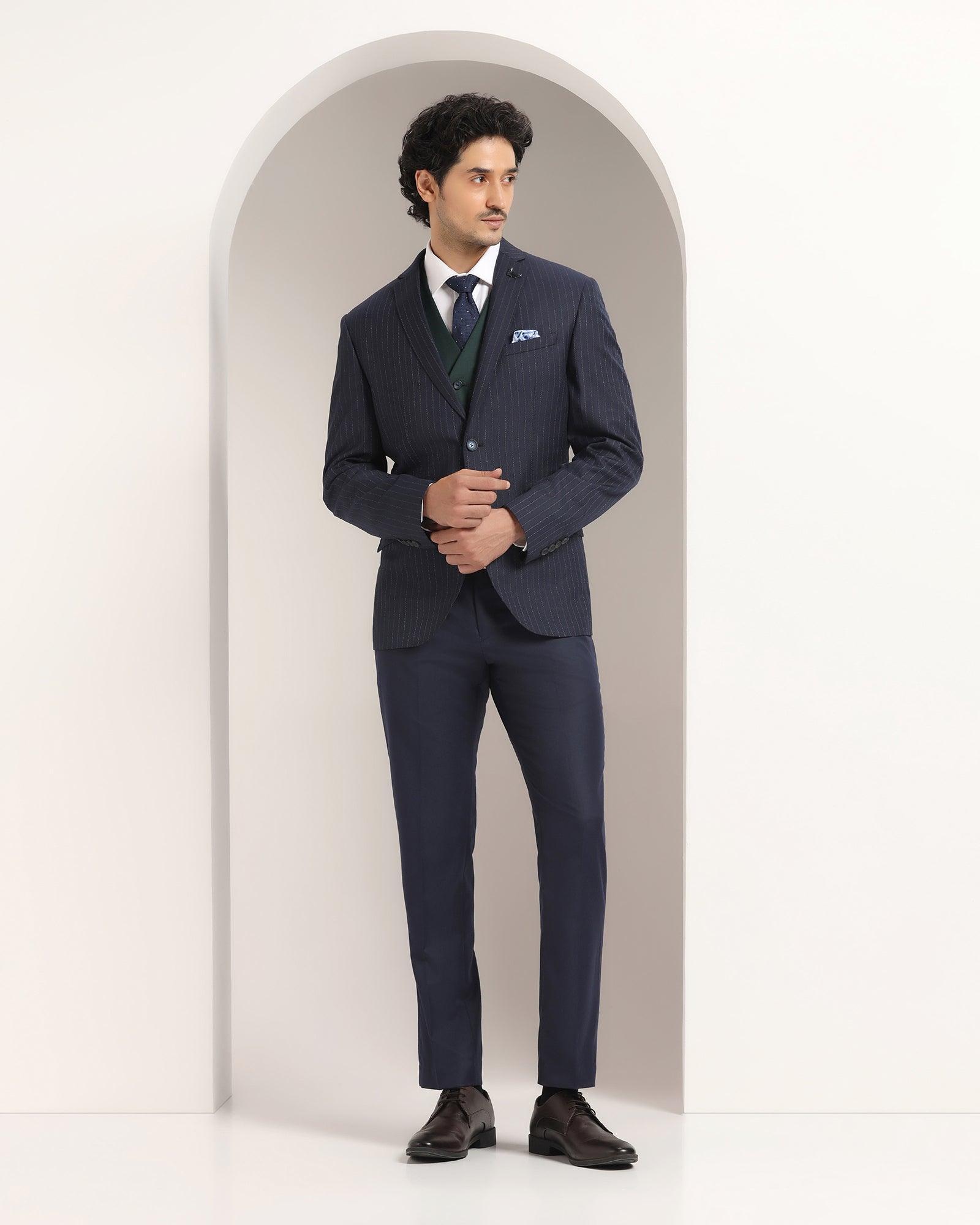 three piece navy striped formal suit - strippey