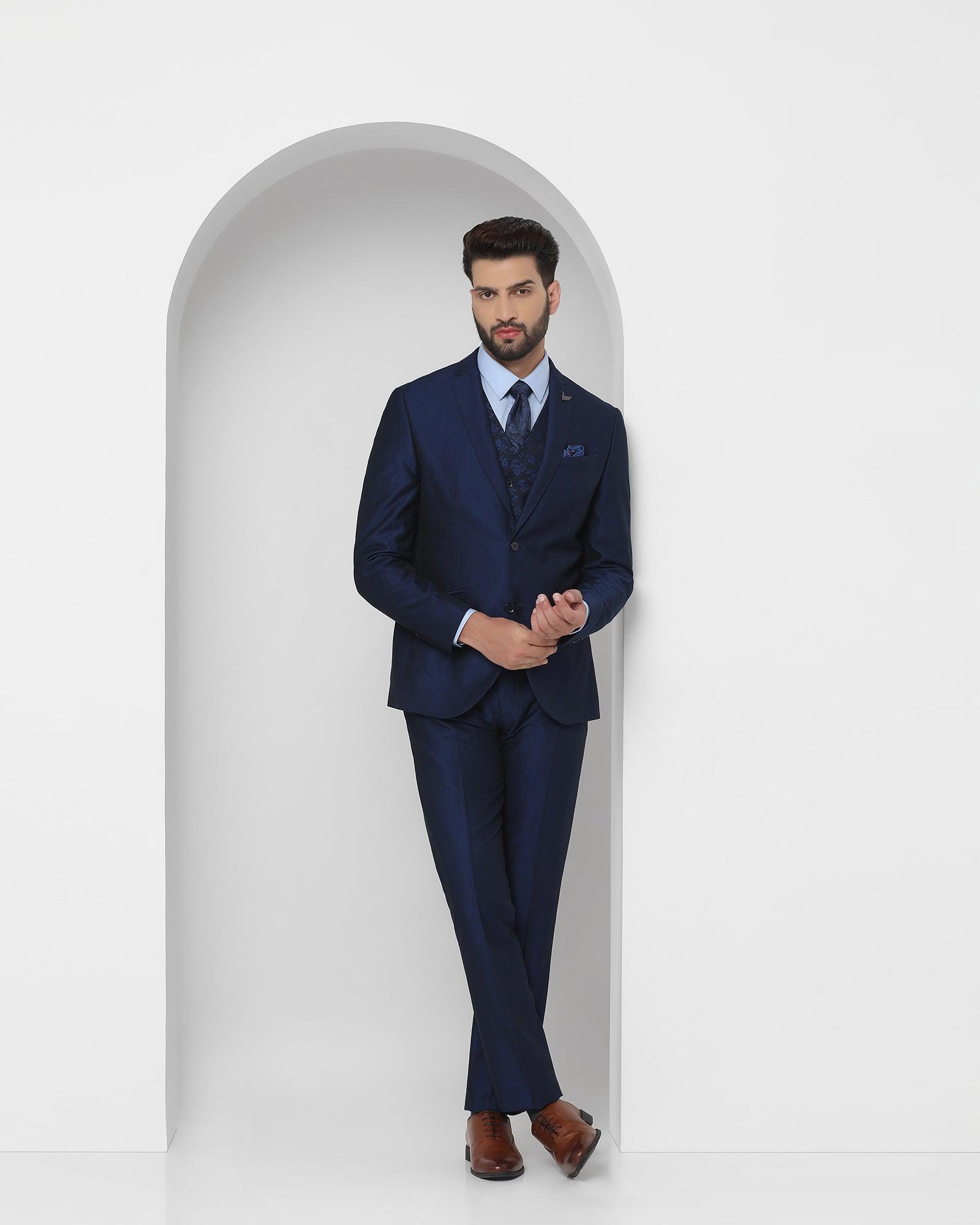 three piece navy textured formal suit - bonto