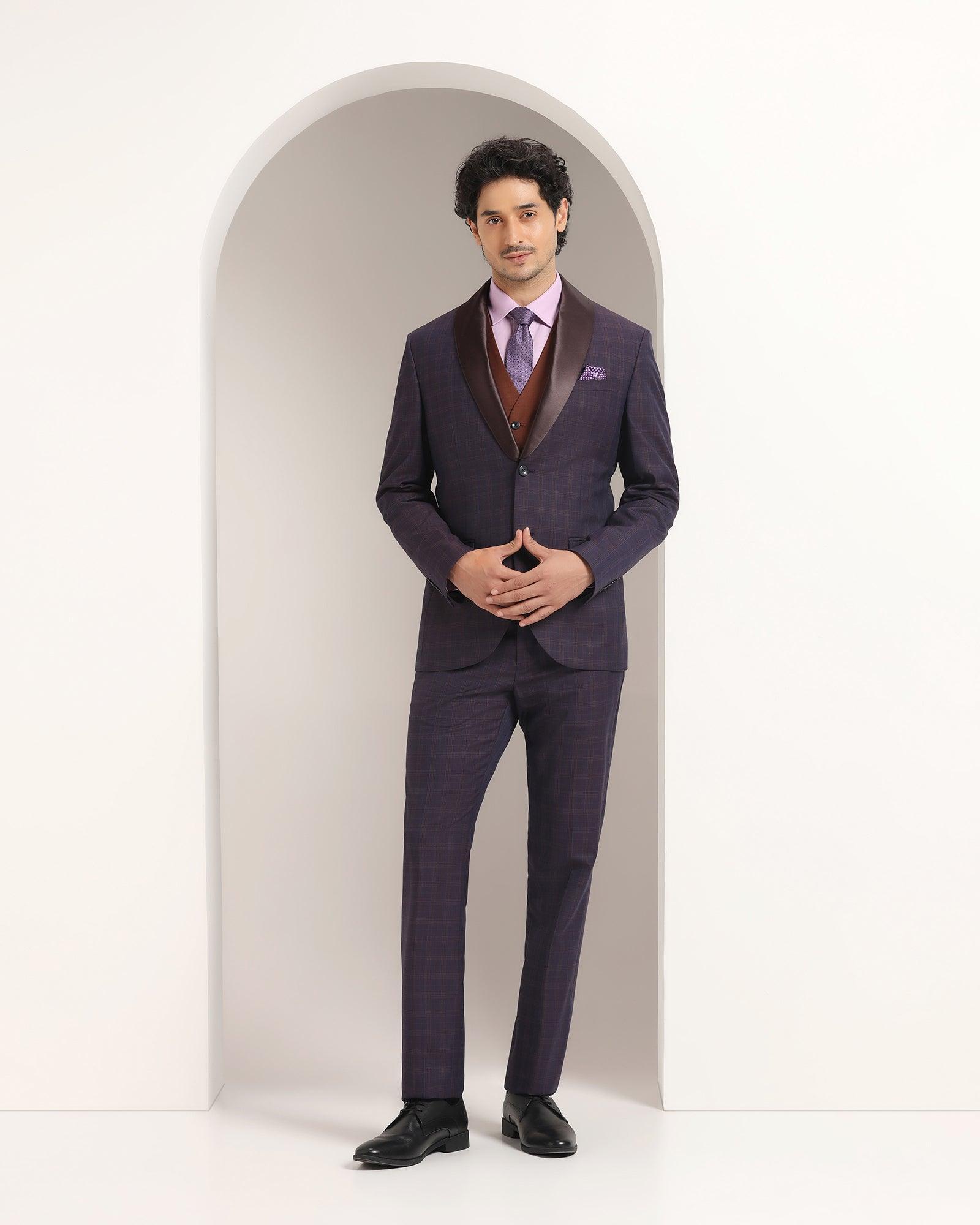 three piece purple check formal suit - sobey