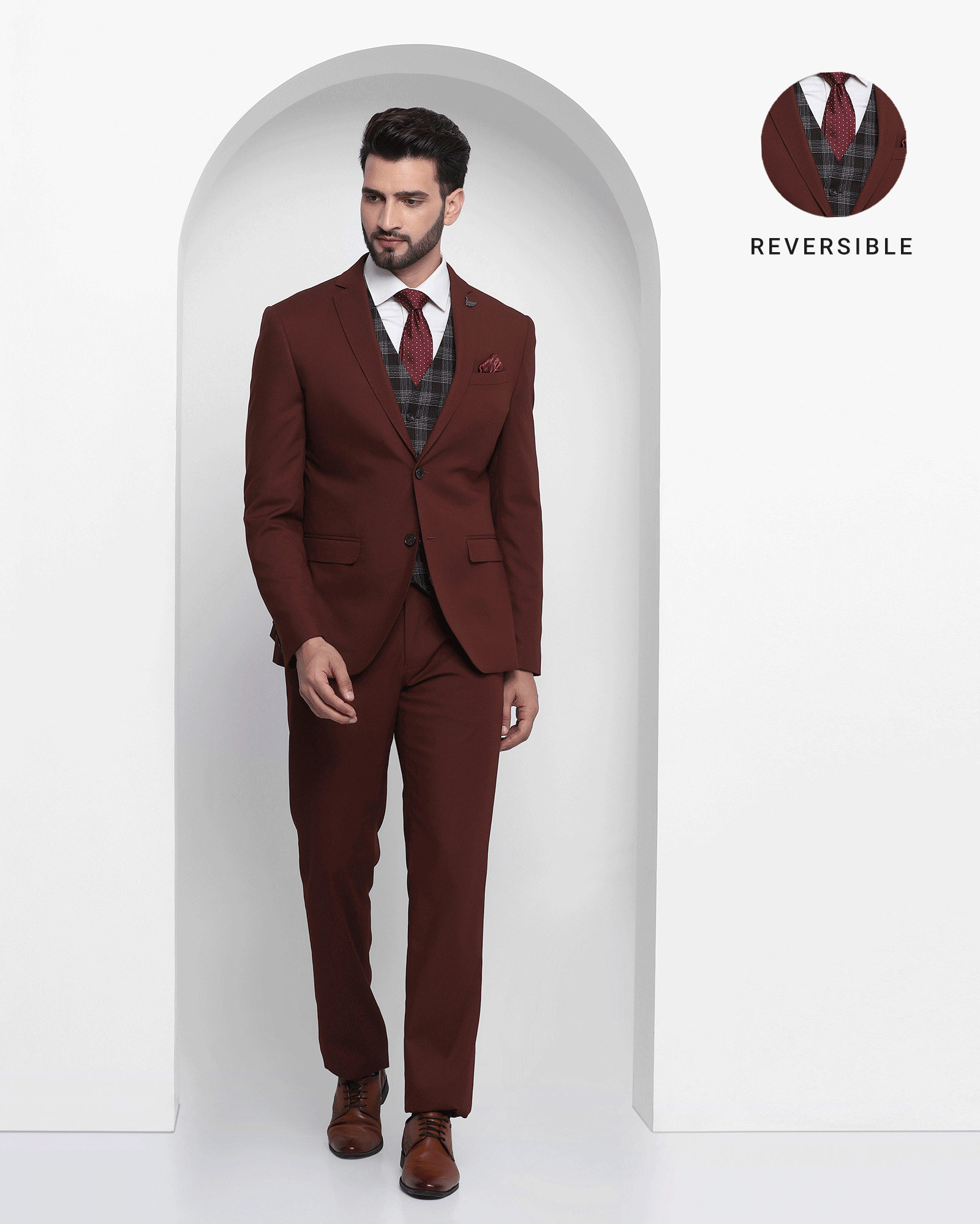 three piece rust solid formal suit - hetus
