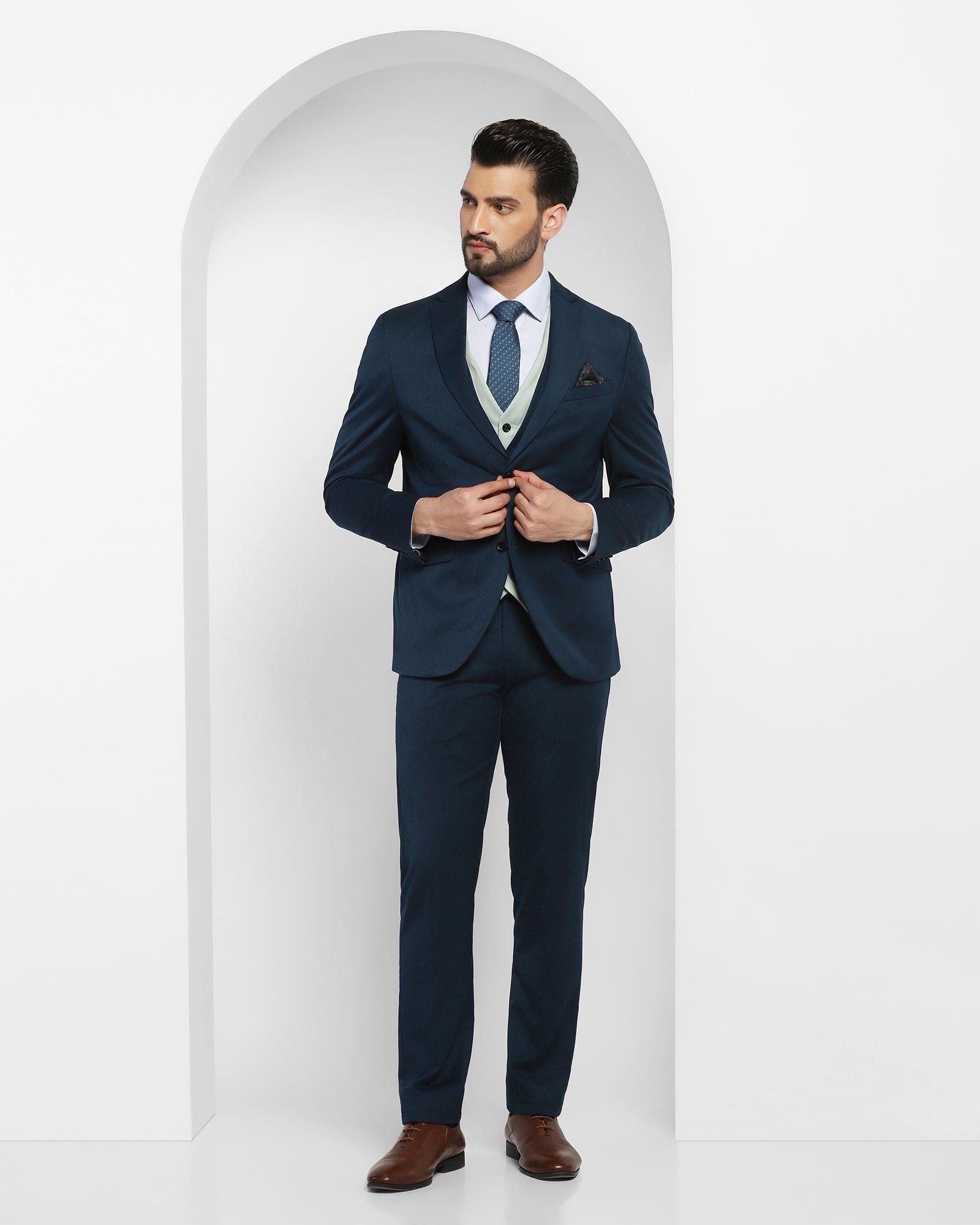 three piece teal solid formal suit - edwin
