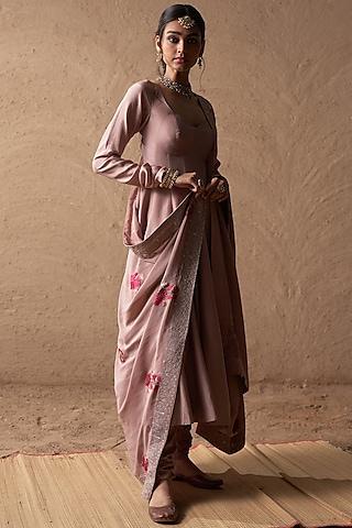 thulian pink pure crepe anarkali set