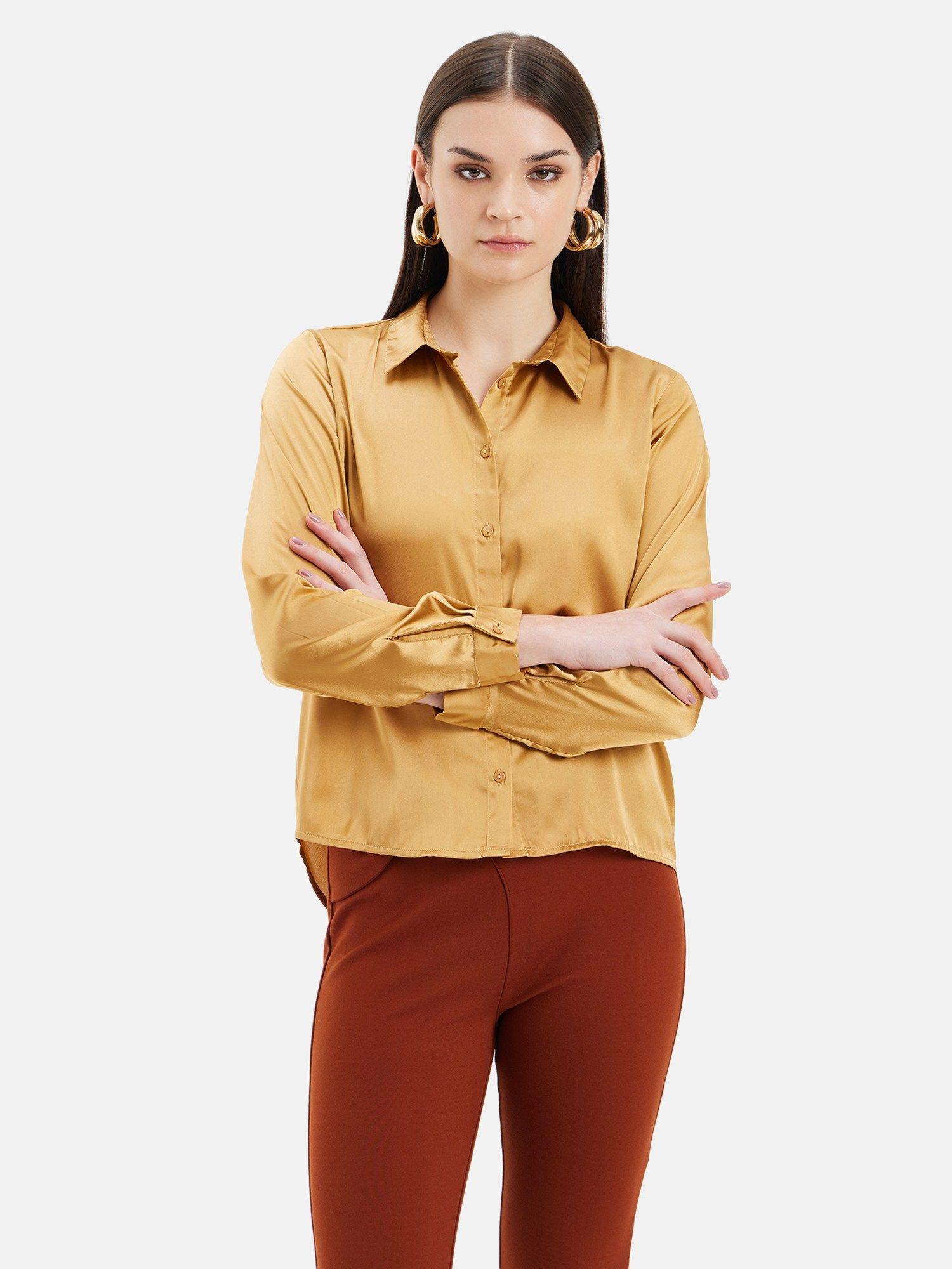 tia solid satin gold shirt