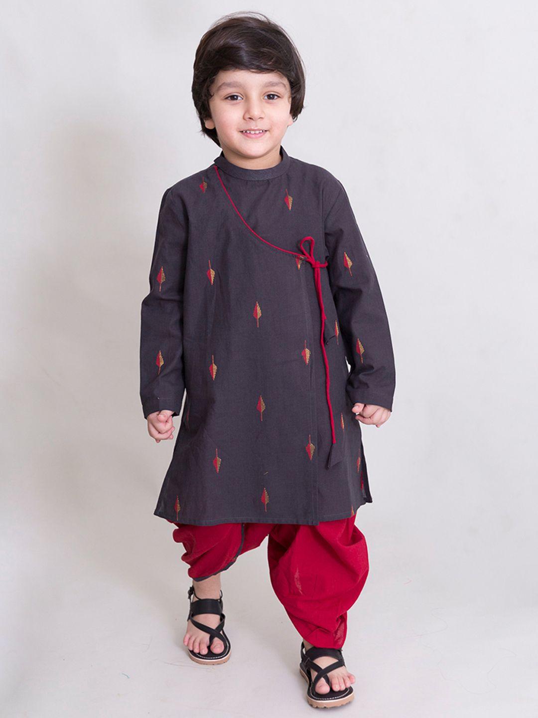 tiber taber boys black & red embroidered kurta with dhoti pants