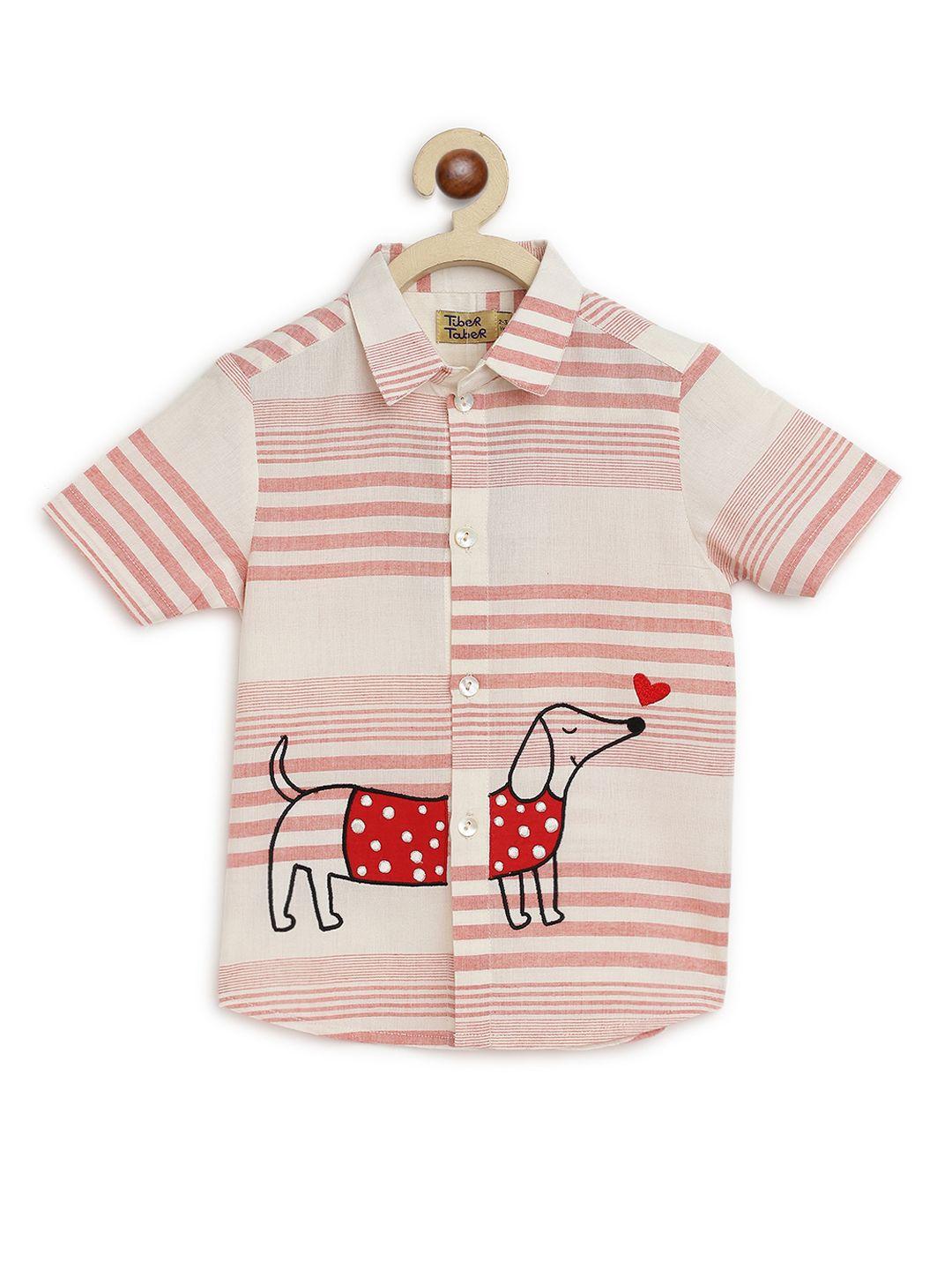 tiber taber boys dog embroidered horizontal stripes cotton casual shirt