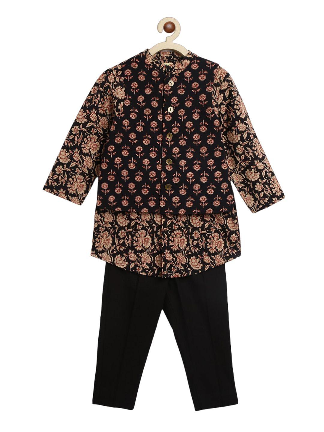 tiber taber boys ethnic motifs printed pure cotton kurta with trousers & with jacket