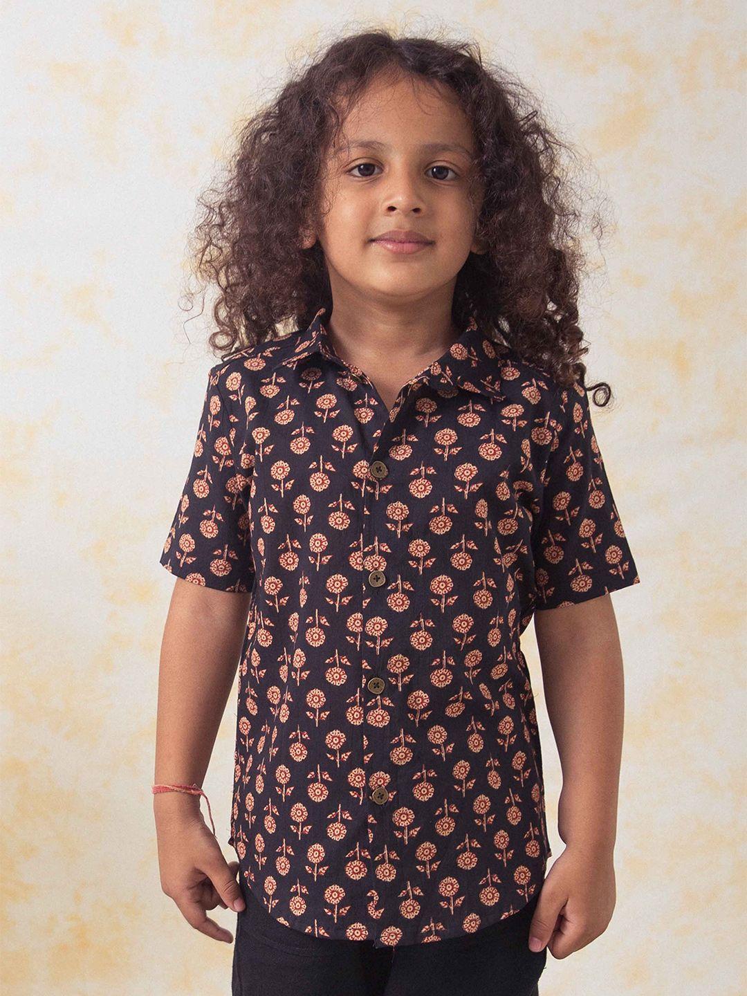 tiber taber boys floral printed classic regular fit cotton casual shirt