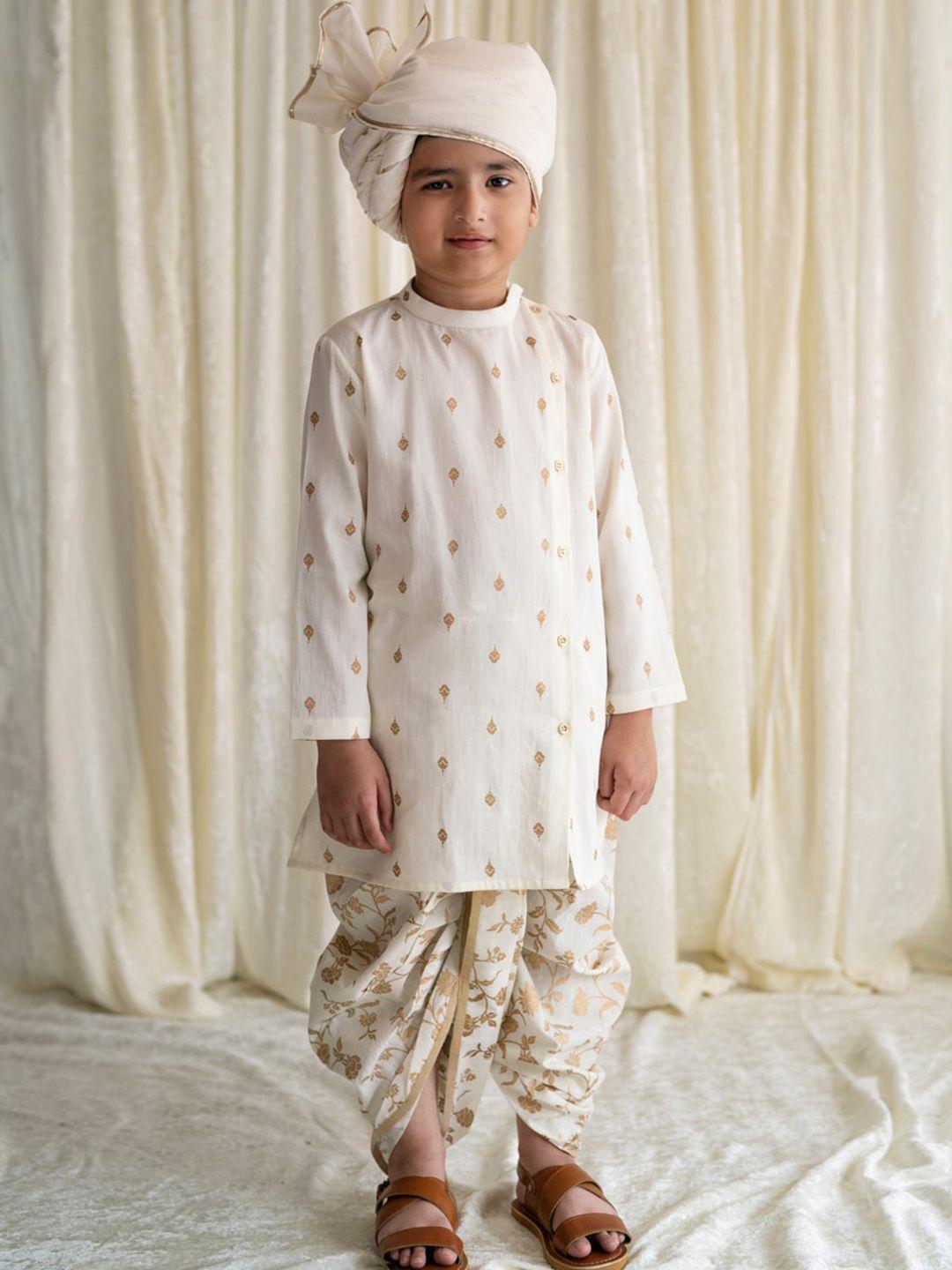 tiber taber boys floral printed pure cotton kurta with dhoti pants