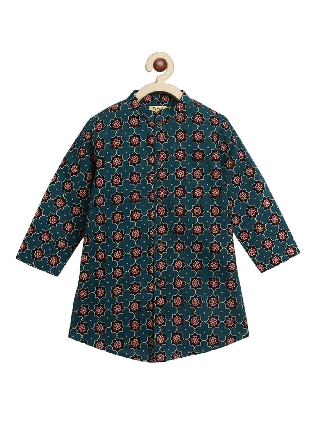 tiber taber boys floral printed regular pure cotton kurta with trousers