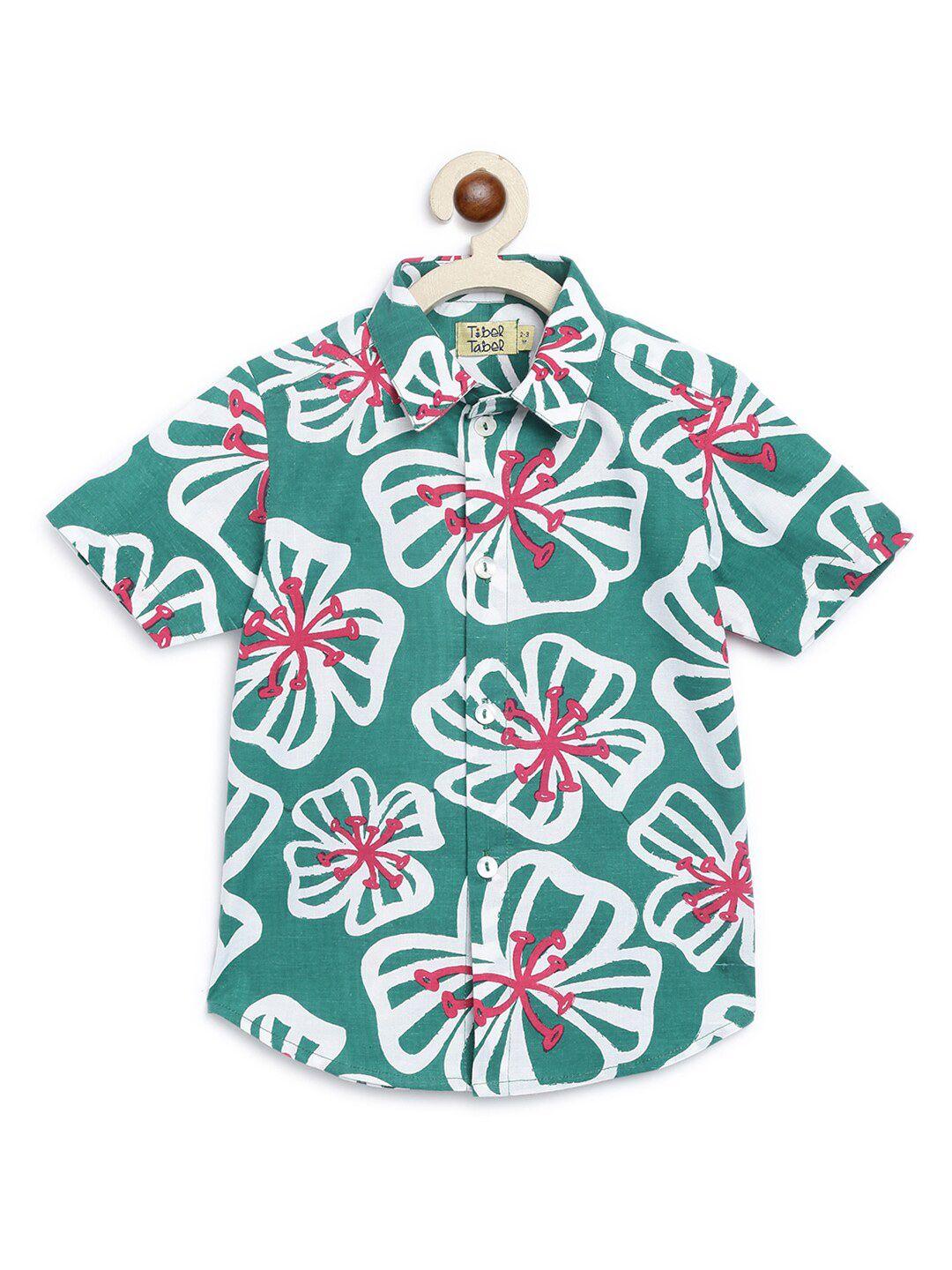 tiber taber boys floral printed spread collar cotton shirt