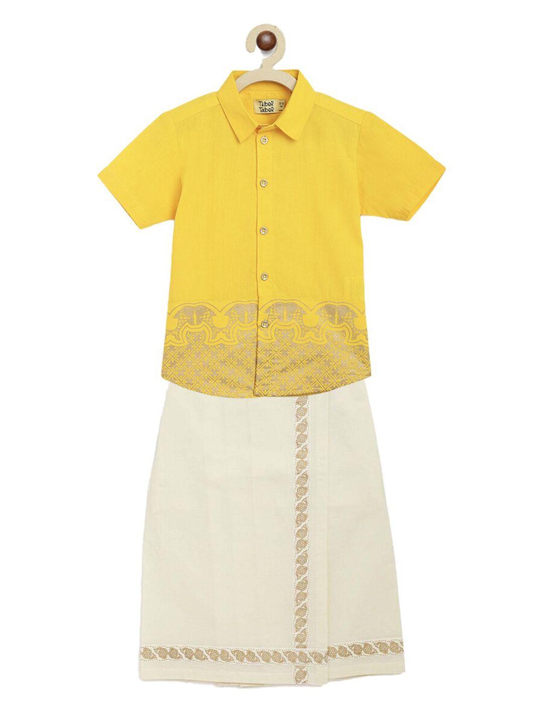 tiber taber boys printed shirt with dhoti