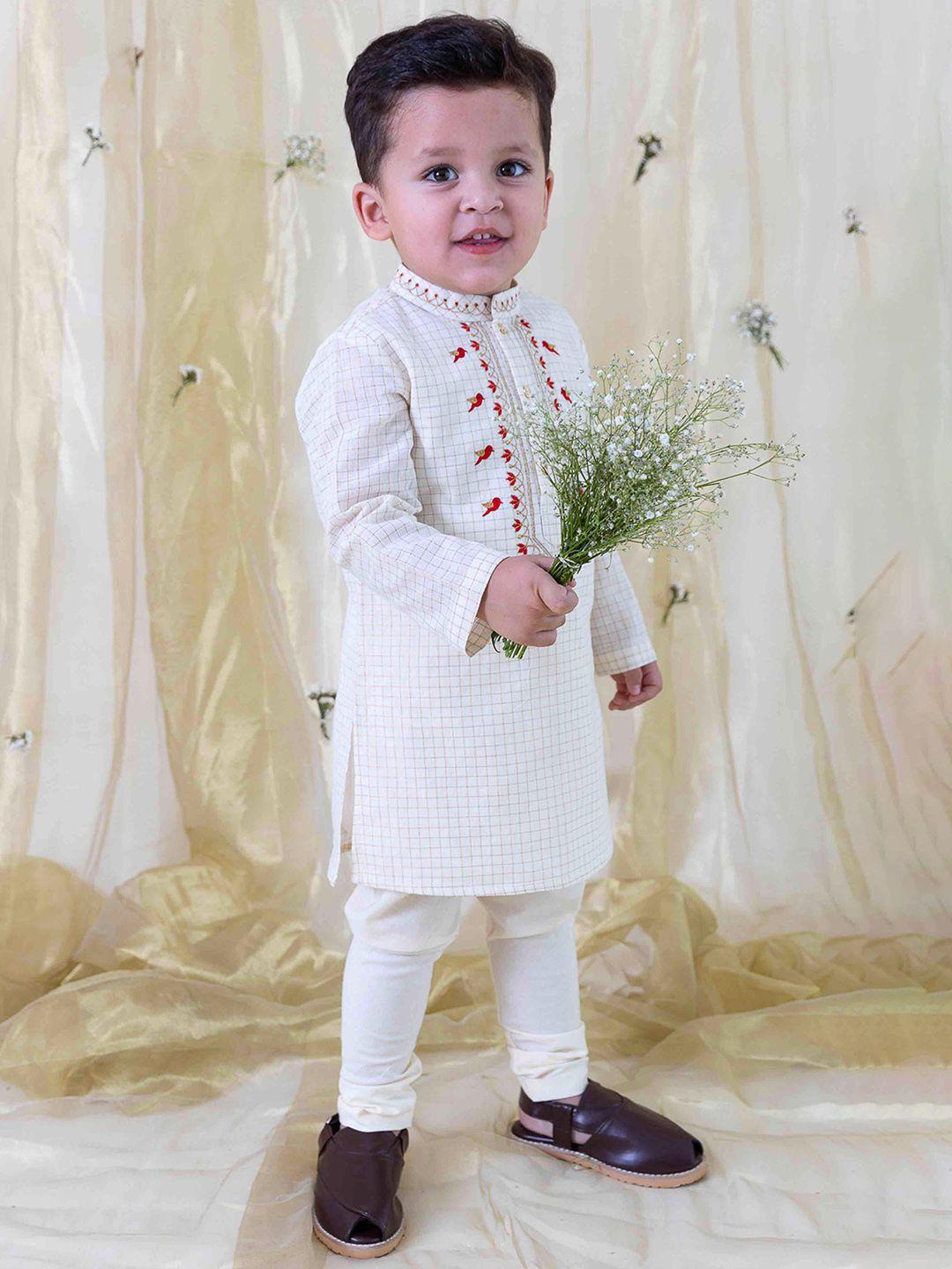 tiber taber infants floral embroidered pure cotton regular kurta with churidar