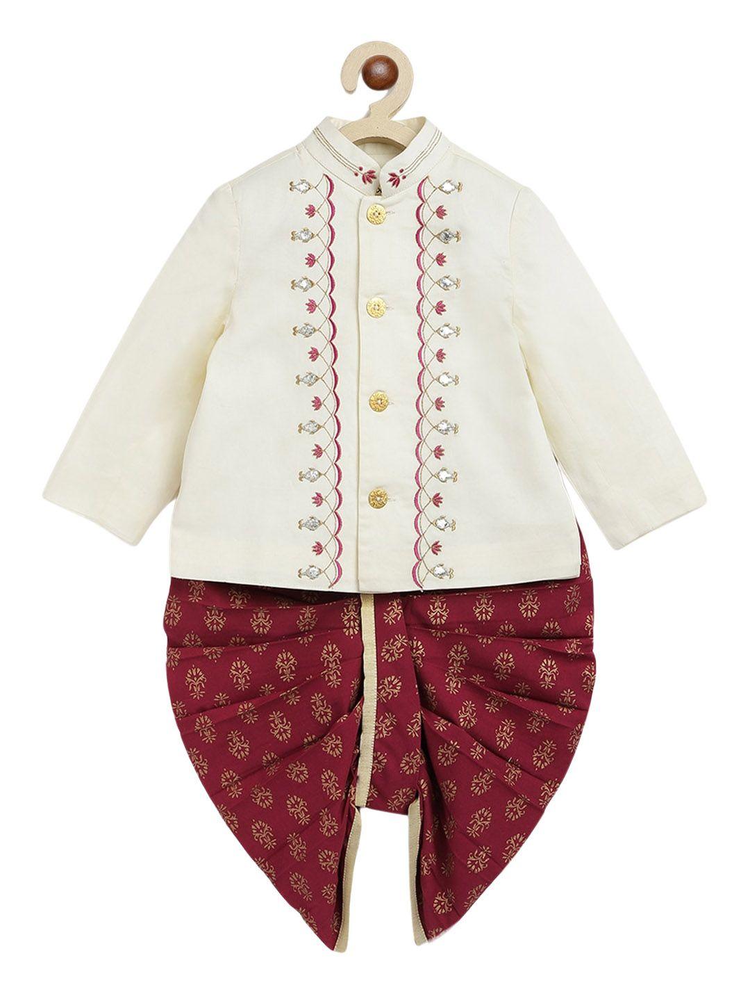 tiber taber infants floral embroidered pure cotton regular kurta with dhoti pants