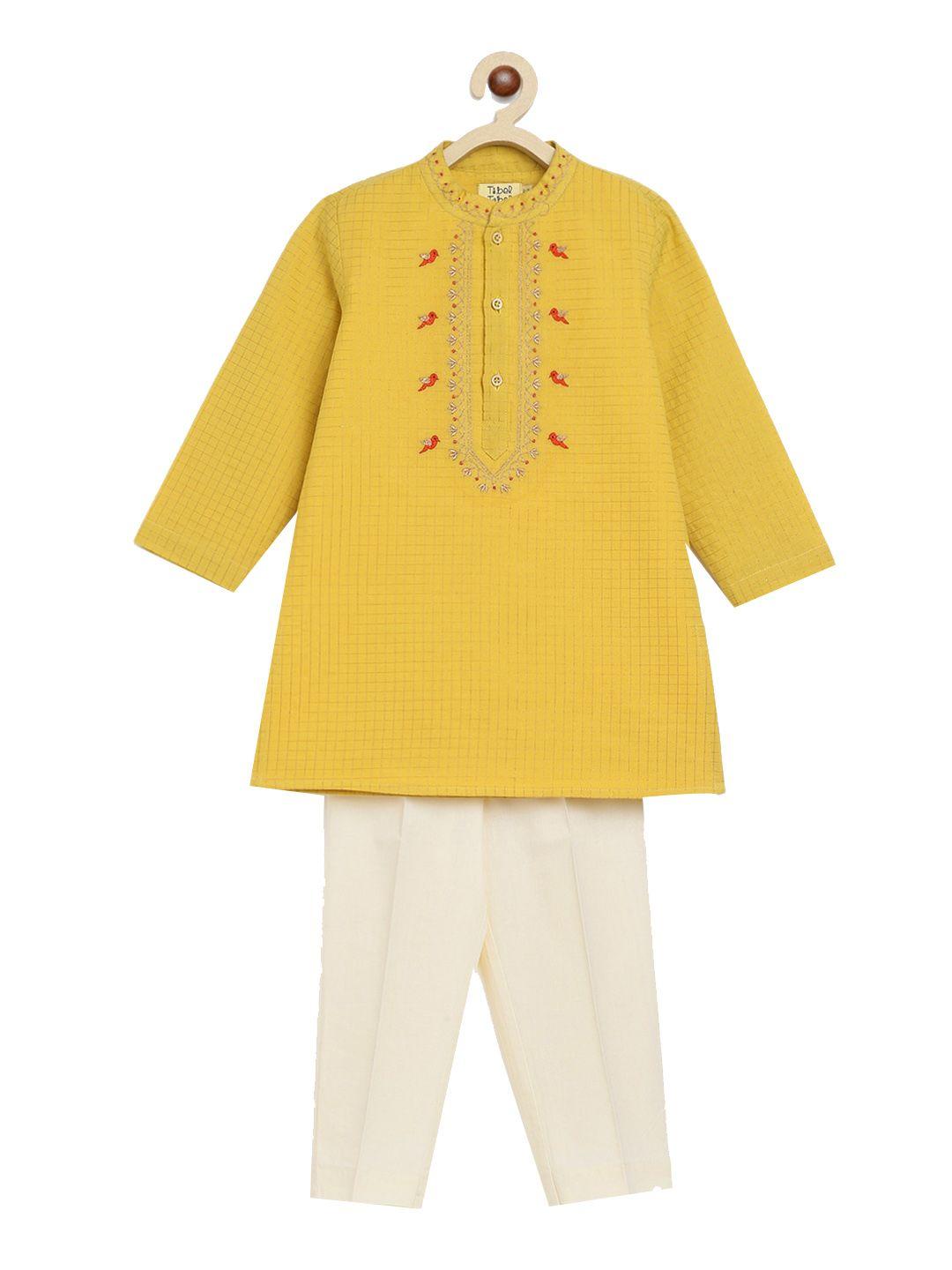 tiber taber infants floral embroidered pure cotton regular kurta with trousers