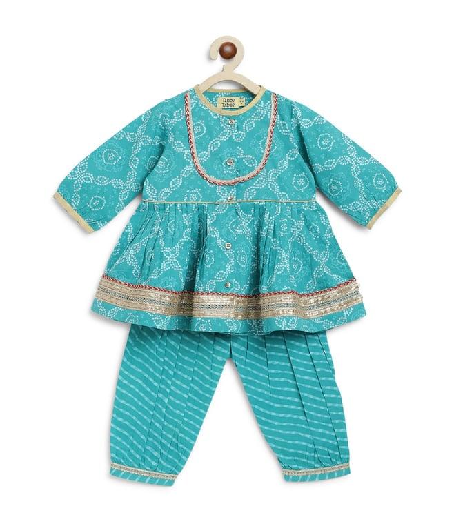 tiber taber kids blue utsaav regular fit angrakha & pyjama set