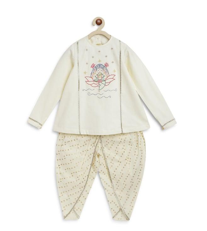 tiber taber kids cream utsaav regular fit kurta & dhoti set