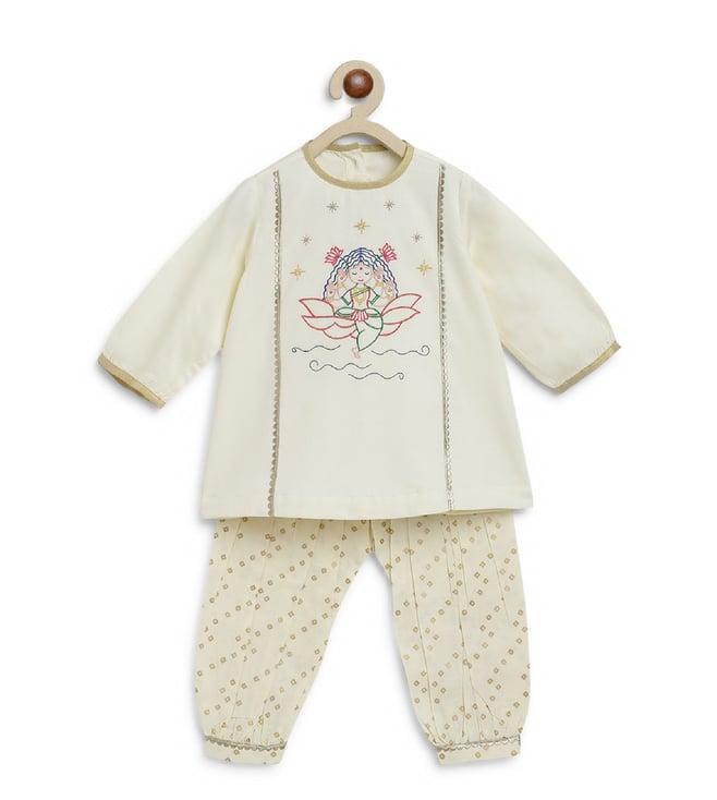 tiber taber kids cream utsaav regular fit kurta & pyjama set