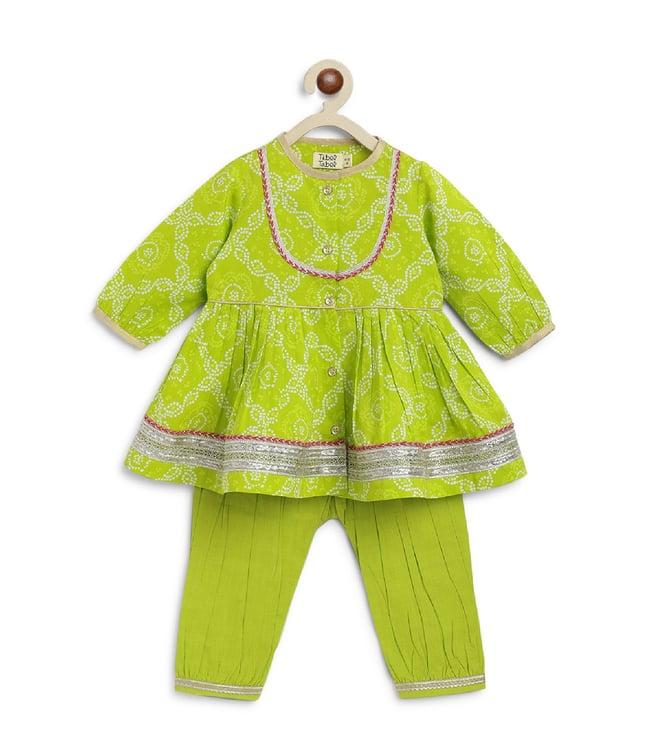 tiber taber kids green utsaav regular fit angrakha & pyjama set