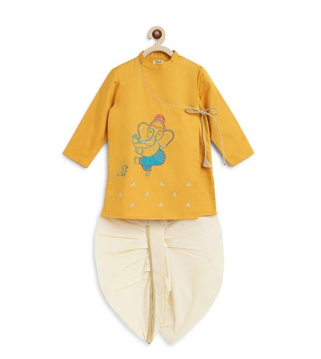 tiber taber kids yellow utsaav regular fit kurta & dhoti set