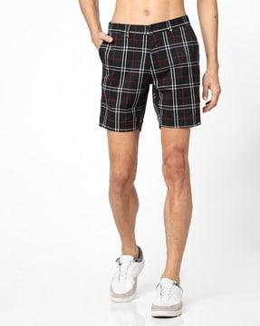 tiby mid-rise checked slim fit shorts
