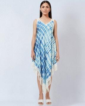 tie & dye a-lines dress with fringes