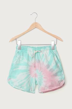 tie & dye cotton regular fit girls shorts - multi