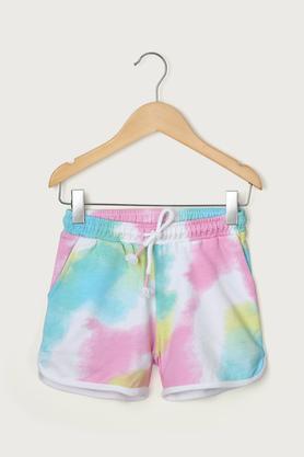 tie & dye cotton regular fit girls shorts - multi