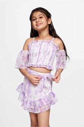 tie & dye polyester square neck girls clothing set - lilac