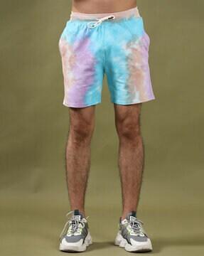 tie & dye print drawstring waist city shorts