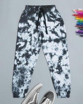 tie & dye print joggers with waist tie-up