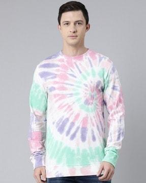 tie & dye print round-neck sweatshirt