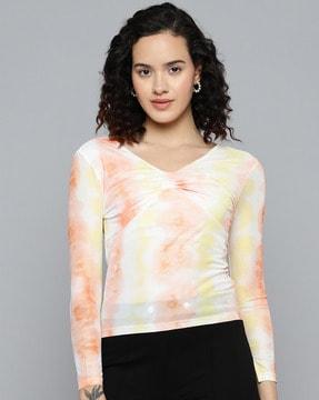 tie & dye v-neck top with full sleeves