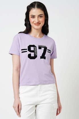 tie and dye cotton blend round neck women's t-shirt - lilac