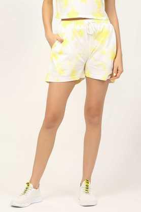 tie and dye cotton slim fit women's shorts - yellow