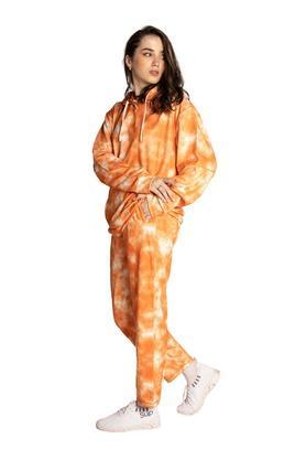 tie and dye polyester regular fit womens tracksuit with embossed logo - orange