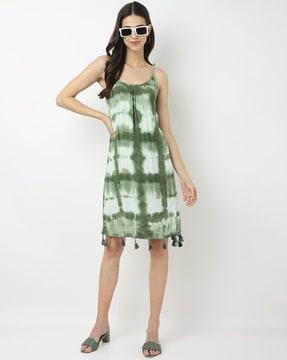 tie & dye a-line dress with tassels