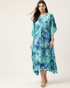 tie & dye a-line kaftan with tasselled tie-up