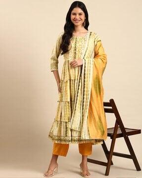 tie & dye anarkali kurta suit set