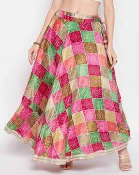 tie & dye bandhani printed flared maxi skirt