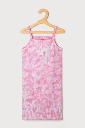 tie & dye blended regular fit girls dress - pink