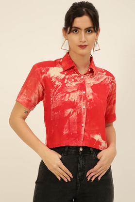 tie & dye collared modal women's casual wear shirt - orange