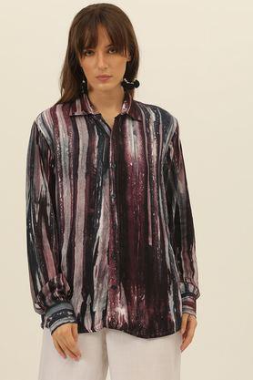 tie & dye collared viscose unisex's casual wear shirt - brown