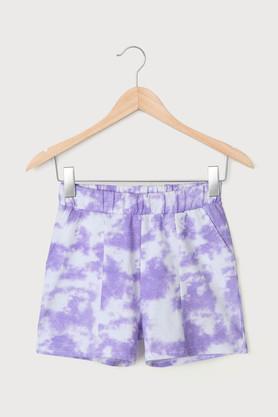 tie & dye cotton regular fit girls shorts - lilac