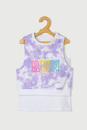 tie & dye cotton v-neck girls top - lilac