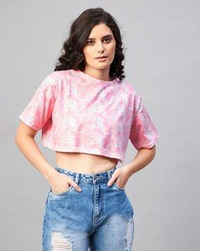 tie & dye crew-neck crop t-shirt