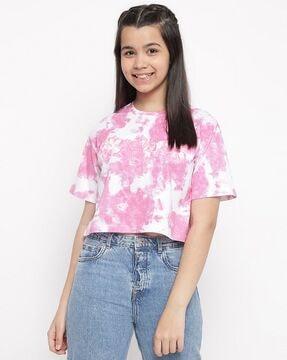 tie & dye crop top with short sleeves