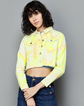 tie & dye denim jacket with flap pockets