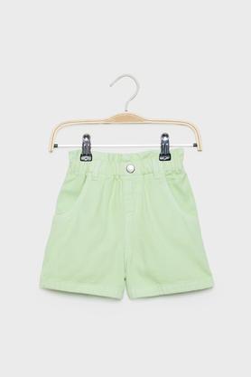 tie & dye denim regular fit girls shorts - lime green